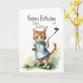Birthday Individuelle Name Cat Golfing Karte (Gelbe Blume)