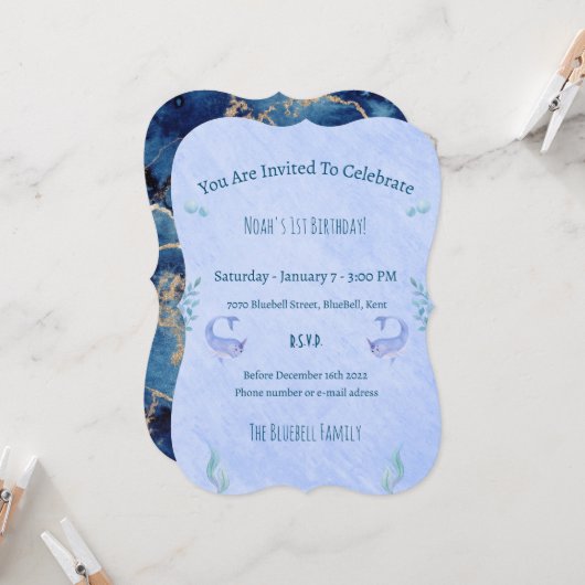 Birthday Invitation (12,7 x 17,8 cm) - Ocean Theme Einladung (Vorderseite/Rückseite Beispiel)