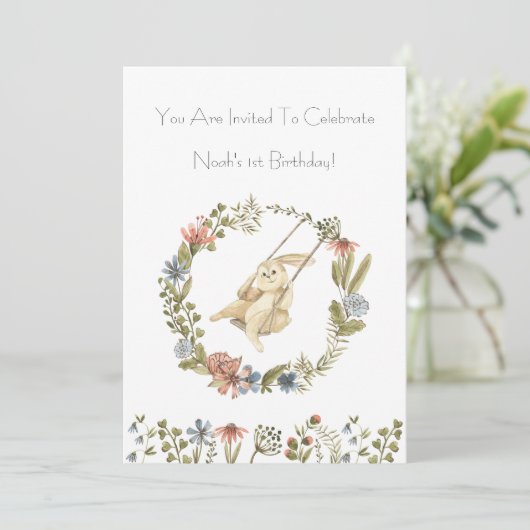 Birthday Invitation (12,7 x 17,8 cm) - Rabbit Einladung (Stehend Vorderseite)