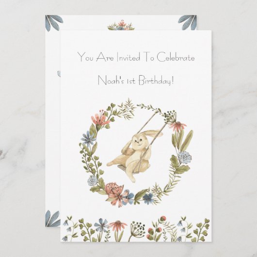 Birthday Invitation (12,7 x 17,8 cm) - Rabbit Einladung (Vorne/Hinten)