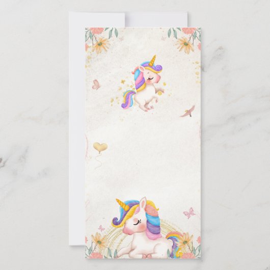 Birthday invitation card. Unicorn for Girls (Rückseite)