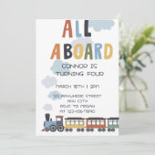 Birthday Invitation Editable Template Modern Train Einladung (Stehend Vorderseite)