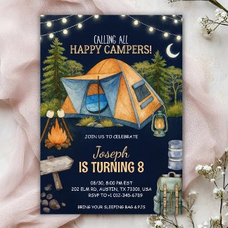 Birthday invitation featuring a camping theme einladung