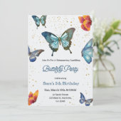 Birthday invitation featuring colorful butterflies einladung (Stehend Vorderseite)