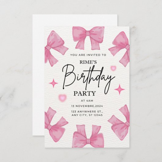Birthday invitation for girls RSVP karte (Vorne/Hinten)