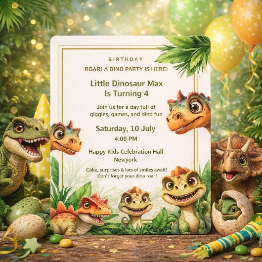 Birthday Invitation Kids Party Dinasaur Watercolor Einladung