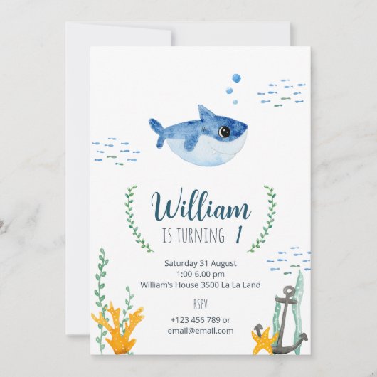 Birthday invitation with Baby Shark Einladung (Vorderseite)