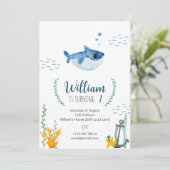 Birthday invitation with Baby Shark Einladung (Stehend Vorderseite)