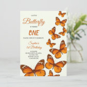 birthday invitation with vibrant orange butterfly einladung (Stehend Vorderseite)