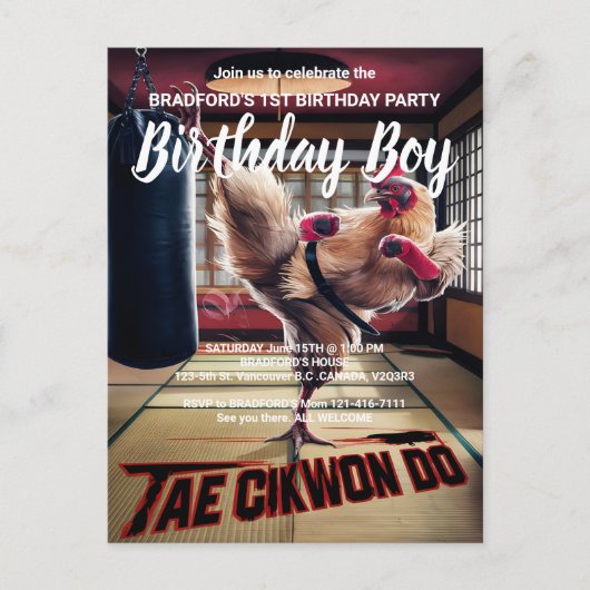 Birthday Invite Quirky Chicken Tänze Postkarte (Vorderseite)