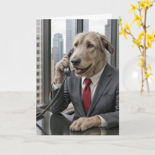 Birthday Irish Wolfhound Businessman Karte (Gelbe Blume)