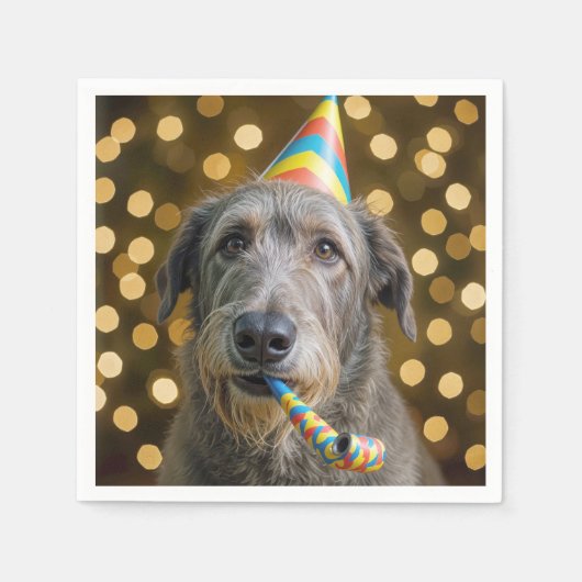 Birthday Irish Wolfhound Dog With Party Hat Serviette (Vorderseite)