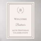 Birthday ivory taupe monogrammed elegant welcome poster (Vorne)