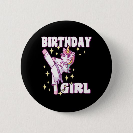 Birthday Karate Unicorn Girl Button (Vorderseite)