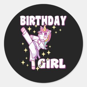 Birthday Karate Unicorn Girl Runder Aufkleber