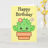 Birthday Kawaii Cactus Karte (Gelbe Blume)