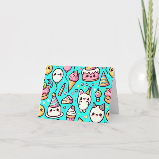 Birthday Kawaii Pattern Karte (Vorderseite)
