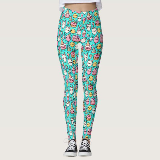 Birthday Kawaii Pattern Leggings (Vorderseite)