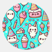 Birthday Kawaii Pattern Runder Aufkleber (Vorderseite)