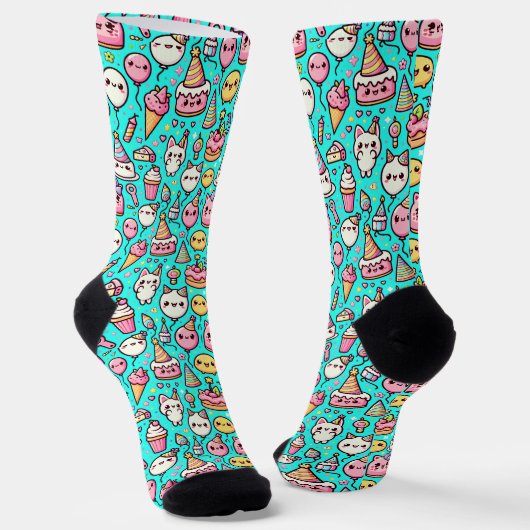 Birthday Kawaii Pattern Socken (Gewinkelt)