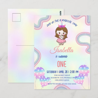 Birthday Kawaii Regenbogen Einhorn Party für Mädch Postkarte