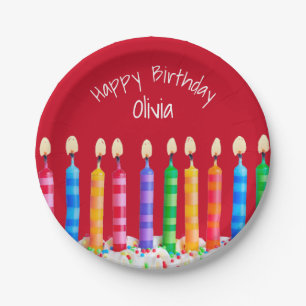 Birthday Kerzen auf Rot mit Name Paper Plate Pappteller