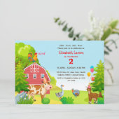 Birthday Kids Farm Animal Theme Party Einladung (Stehend Vorderseite)