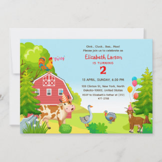 Birthday Kids Farm Animal Theme Party Einladung