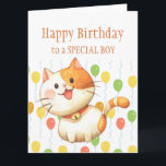 BIRTHDAY KIDS Orange Cat Kitten Farbige Balloons Karte<br><div class="desc">Niedliche kleine Orangenkatze mit farbigen Balloons Großer Geburtstag für alle Jungen,  die Katzen Liebe</div>