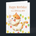 BIRTHDAY KIDS Orange Cat Kitten Farbige Balloons Karte<br><div class="desc">Niedliche kleine Orangenkatze mit farbigen Balloons Großer Geburtstag für alle Jungen,  die Katzen Liebe</div>