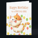 BIRTHDAY KIDS Orange Cat Kitten Farbige Balloons Karte<br><div class="desc">Niedliche kleine Orangenkatze mit farbigen Balloons Großer Geburtstag für alle,  die Katzen Liebe</div>