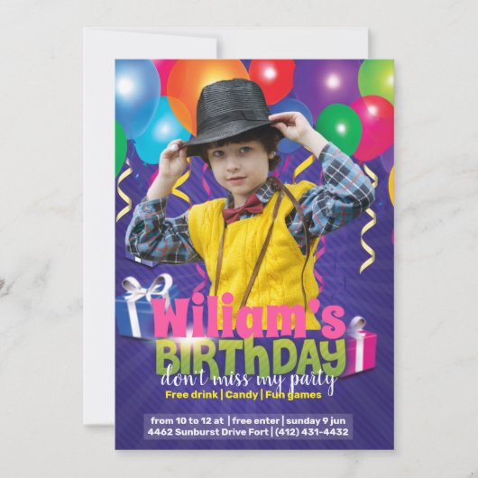 Birthday Kids Party Flyer Einladung (Vorderseite)