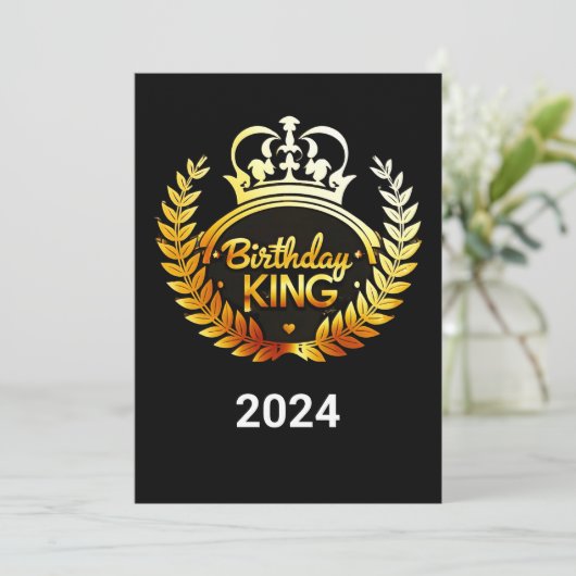 Birthday King 2024 Gold Crown Adult Bday Party Dankeskarte (Stehend Vorderseite)