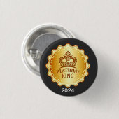 Birthday King 2024 Gold Crown Token Bday Party Button (Vorne & Hinten)