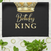 Birthday King Gold Crown Queen Luxe Monogram Geschirrtuch (Gefaltet)