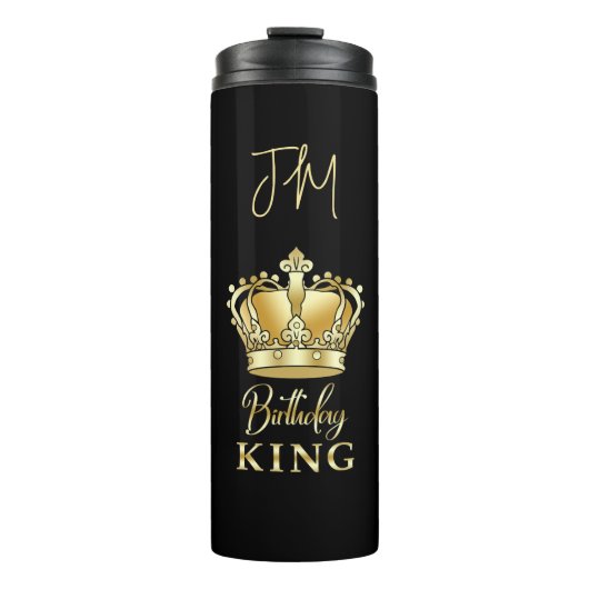 Birthday King Gold Crown Queen Luxe Monogram Thermosbecher (Vorderseite)