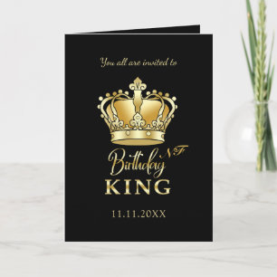 Birthday King Gold Crown Royal Monogram Luxe Einladung