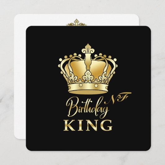 Birthday King Gold Crown Royal Monogram Luxe Einladung (Vorne/Hinten)