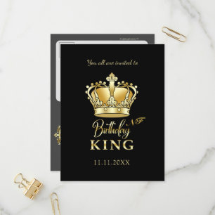 Birthday King Gold Crown Royal Monogram Luxe Einladungspostkarte