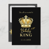 Birthday King Gold Crown Royal Monogram Luxe Einladungspostkarte (Vorne/Hinten)