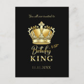 Birthday King Gold Crown Royal Monogram Luxe Einladungspostkarte (Vorderseite)