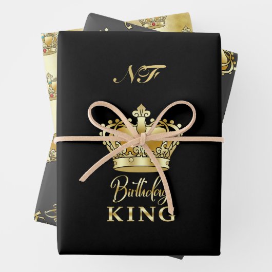 Birthday King Gold Crown Royal Monogram Luxe Geschenkpapier Set (Beispiel)