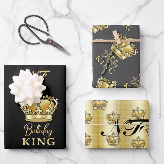 Birthday King Gold Crown Royal Monogram Luxe Geschenkpapier Set (Vorderseite)
