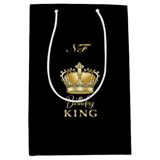 Birthday King Gold Crown Royal Monogram Luxe Mittlere Geschenktüte (Vorderseite)