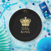 Birthday King Gold Crown Royal Monogram Luxe Pappteller (Party)