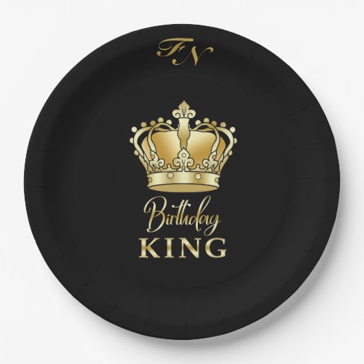 Birthday King Gold Crown Royal Monogram Luxe Pappteller (Vorderseite)