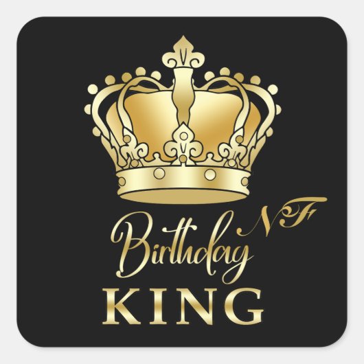 Birthday King Gold Crown Royal Monogram Luxe Quadratischer Aufkleber (Vorderseite)