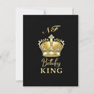 Birthday King Gold Crown Royal Monogram Luxe RSVP Karte