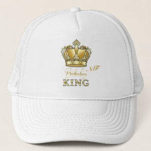Birthday King Gold Crown Royal Monogram Luxe Truckerkappe