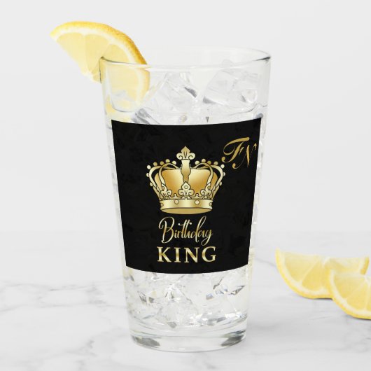 Birthday King Gold Crown Royal Monogram Luxury Glas (Vorderseite Ice)
